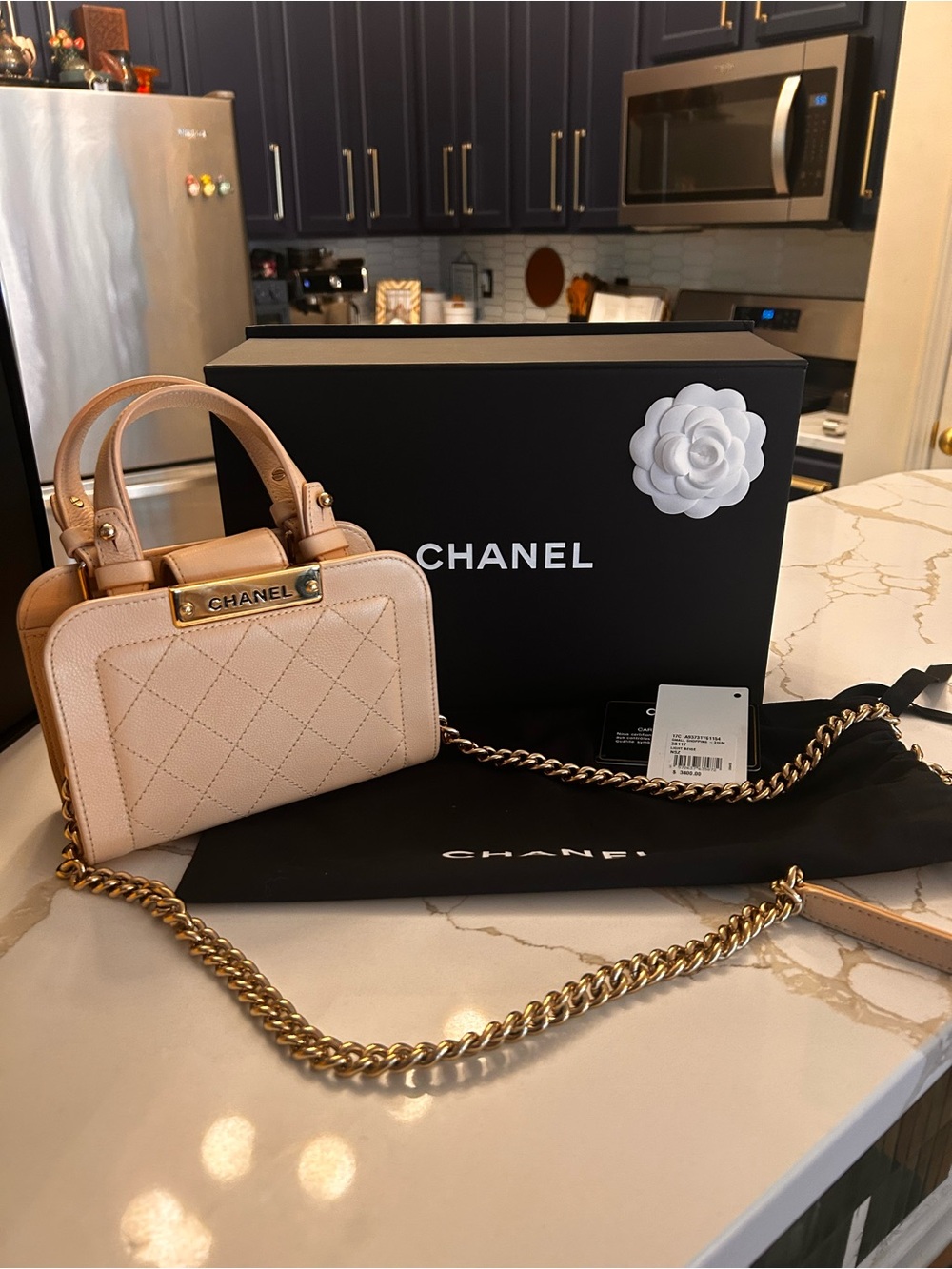 CHANEL Pink Quilted Mini Vanity Top-Handle with Gold Chain
